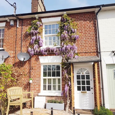 Shutters installed in our home town of Tring. A beautiful Victorian house, with stunning views over Tring Park. We love the wisteria too 🌸 These are tier on tier shutters and you can see the top section is opened back so to allow the light and view to flood in. Tier on tier shutters are ideal for sash windows. These were our 63mm louvre size, in Silk White and centre tilt rod. The client was thrilled. 💕
.
.
@lovetring #shutters #victorianhouse #wisteria