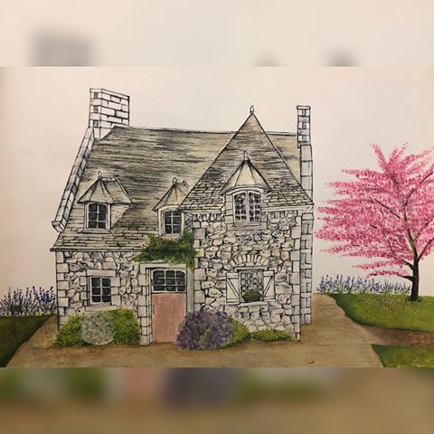 ‘My dream house’ 🖼 nearly/never finished! There’s always room for imagination 🏡 Love my dusky pink door 🚪so close being sage (dusky dirty mint green?) .
.
.
.
.
.
.
.
.
#dream #dreamhouse #stone #imagination #goals #inspiration #creative #illustration #doodle #instapic #drawing #painting #inkdrawing #flowers #lavender #blossom #mind #matters #love #expression #art #therapy