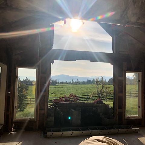 Now that’s a view you could get use to.. took down the double layered fireplace (slate with brick overtop..) to find this incredible view.. @sonbuilt #peoplearecrazy