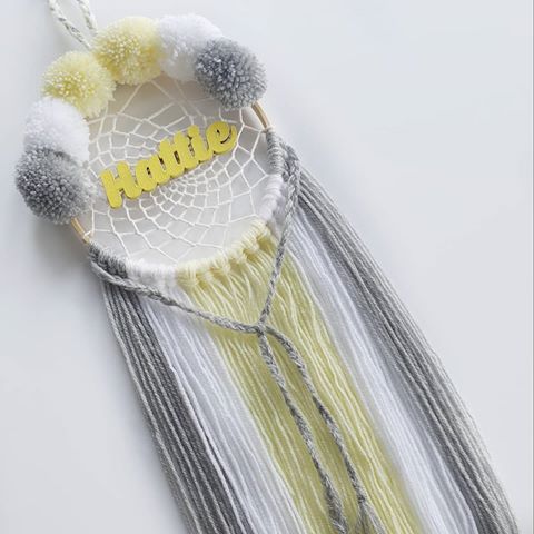 💛HATTIE💛
.
What a petty name, this beautiful Lemon,Grey and White personalised dream catcher went off to its new home last week
.
I absolutely love making personalised products it just makes them that extra special 😍
.
Our dream catcher's can be found on our website and the link is in our bio 💛
.
.
.
.
.
.
.
.
.
.
.
.
.
.
.
.
.
.
.
.#makersofinstagram #interiordesign #homedecor #wallhangings #pompoms
#makersgonnamake #nurserydecor #homestyle #nurserystyle #home #homedecor