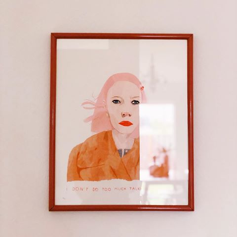 “I don’t do too much talking these days” -Margot Tenenbaum. 
This amazing print was purchased at a Wes Anderson exhibit at the Talon Gallery. My kitty was named after Margot Tenenbaum so I felt that it was a must have for my home. The color palette has inspired my design choices so much. .
.
.
.
.
#spacesandvases #mycuratedvibe #jessimobsessed #candycoloredcrush #ispyraddesign #colorismyjam #sodomino #wesanderson 
#IHaveThisThingWithColor #hunkerhome #interior123 #howIhaven #margottenenbaum #ModernBohemian #BohoHome #MyBoHoHome #Bohostyle #mybohoabode #apartmentliving #apartmenttherapy #aesthetic #theeverygirl #flashesofdelight  #mytradhome #houseBeautiful #homedecor #peepmypad #gallerywall #HomeSoHard #MakeHomeMatter