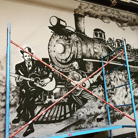 Día 2 🔹🔷 #misterytrain #greilmarcus #wallpaint #mural #workinprogress