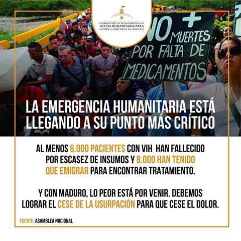 La #AyudaHumanitaria que ha llegado al país es sólo un paliativo para la Emergencia Humanitaria Compleja que arropa a Venezuela. Para atender definitivamente la emergencia es necesario que cese la usurpación #VidasEnEmergencia