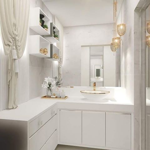 Bom dia com este super banheiro 😍 trabalhado todo em tons white para harmonizar o ambiente!
