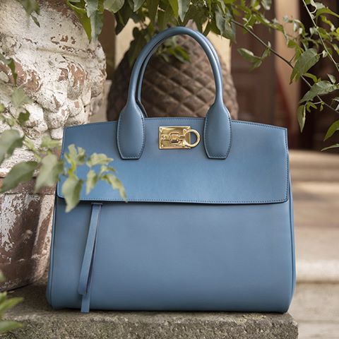 The fresh new #FerragamoStudioBag in an energizing shade of blue makes for the perfect spring accessory #FerragamoPS19
