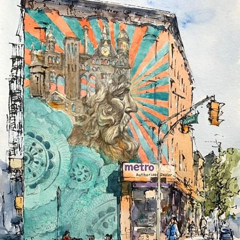 I've always wanted to sketch this beautiful mural - Jersey City Crown by @beaustanton . Glad I am able to check it off my list finally.⁣
.⁣
(The Jersey City Crown, commissioned by the Jersey City Mural Arts Program at 264 Newark Avenue, was painted by Beau Stanton in 2017. The image references several iconic Jersey City buildings making up the crown including the Powerhouse, old City Hall, and New Jersey Central Terminal to name a few.)⁣
.⁣
. ⁣
. ⁣
#penandwash #penandwash #sketchbook #sketchwalk #urbansketching #urbansketchers #usk #drawing #drawing #速寫#水彩画 #水彩 #sketchwalker #jerseycity #ling_jcsketches#jcdowntown #sketchcrawl #mural #jerseycitymurals #murals #streetart ⁣#streetartists #streetarteverywhere #streetartjerseycity