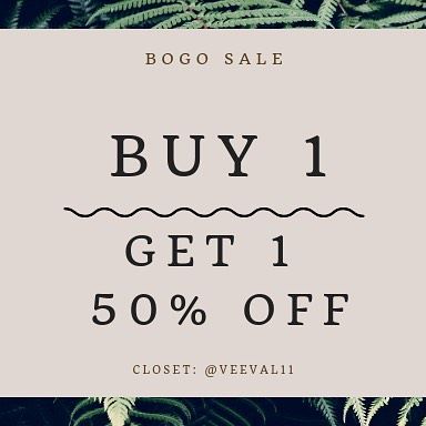 WEEKEND BOGO SALE!! Buy 1 get 1 50% off on jeans (shorts not included), and dresses. You can mix and match. 🤗