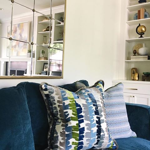 It’s so much fun having clients who love COLOR! 💙✨💚 This bold (& plush!) sofa fabric makes the perfect backdrop for some fun pillows, which add bright pops of color and loads of energy!  Swipe right for @townandcountrymag’s April 2019 quote that reminded us of how lucky we are to work with clients who trust us when we present teal sofas! 🙊 #jeanniebalsaminteriors #townandcountry #classicinteriorsforamodernlife