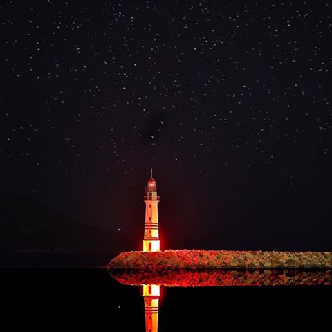 Bodrum turgutreis and wonderful sky; stars, sea, Lighthouse. Visit turkey