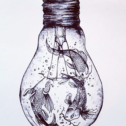 #drawing #draw #art #artwork #artiste #ampoule #bulb #blackandwhite #nature #fish