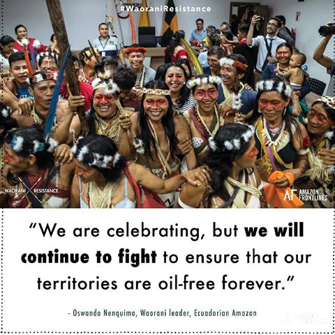Over one week ago, the Waorani won a historic victory for the Amazon, for indigenous rights and our climate, protecting half a million acres of rainforest from oil extraction! This precedent-setting verdict is a huge step forward for indigenous peoples' lives and territories in the face of extractive threats in the Amazon. 
Sign & Share the Waorani's letter demanding respect for the court's decision and for indigenous rights: (link in profile)