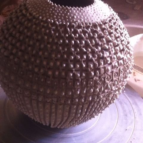 Sea urchin / protea pod it's funny how they start to morph!!! #allhandmade #protea #handmade #clay #pottery #seaurchin #ocean #australianceramicstriennale #australianceramics #porcelain