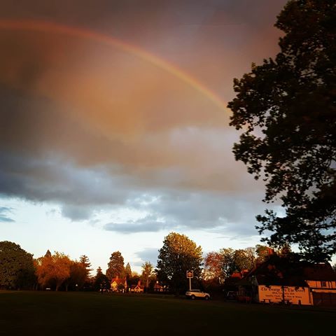 Lovely evening featuring rainbows! 
#rainbow #dusk #village #green #holyport