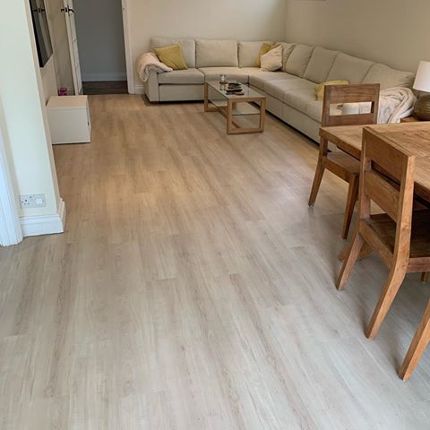 Installed Amtico Spacia Xtra LVT white maple throughout living room and kitchen. #amtico #amticoflooring #loughton #essex #lvtflooring #livingroomideas #flooring #vinylflooring