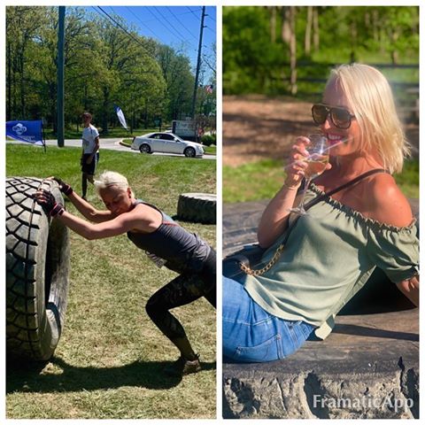 Some girls flip tires, some like vineyards. The rare ones do both...on the same day 😉 🏅🍷🏋️‍♀️#iCleanUpWell #OnlyNewYorkers #badass #blonde #fitness #fitfam #health #girlswholift #healthy #winery #maryland #saturday #tireflipping #crossfit