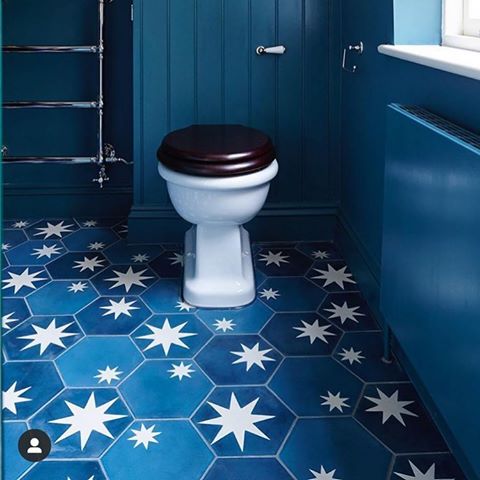 I know it’s done the rounds but this is such a fun room by @nels_eyreinteriors using @pophamdesign hex tiles 🙌🏻 #interiordesign #interiorinspiration #bathroomdesign #cloakroomdesign #flooring #stars #decoratewithcolour