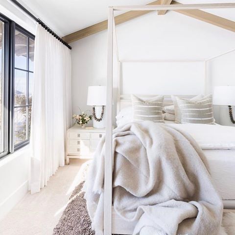 Tonight we’re finding inspiration from this gorgeous and cozy bedroom! The muted color palette is so sophisticated, and the wood beams add warmth to the space. 
Thank you @nicoledavisinteriors for the design!
.
.
#designrepost #interiordesign #bedroom #designinspiration #interiors #repost #homefurnishings #bedroomdesign