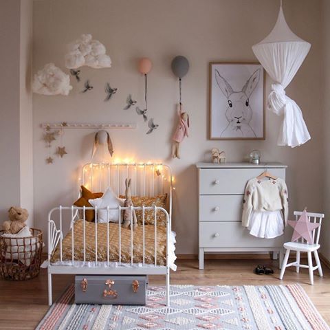 We just love this pretty little girl’s room by @peschkart 👈🏻 Only few of the Maileg soft bunnies remaining in our sale 💕
.
#kidsroom #kidsdecor #kidsroomdecor #kidsroominspo #nordichome #kidsinterior #nordicinspiration