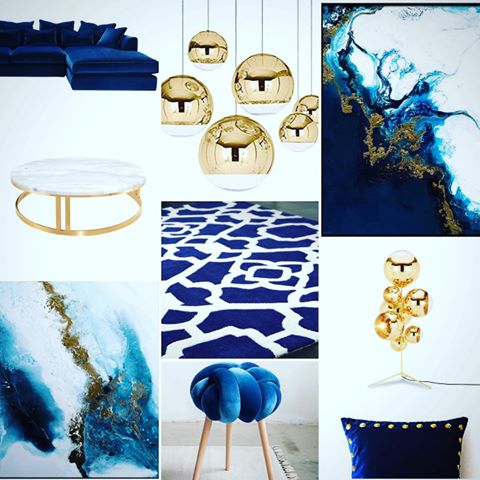 Gold white and Blue, is one of the  inspiration for my client. She asked me to help her, designing  her living room.  Keys for a perfect room are a touch of glare, a convey relax and warmth sense.  #livingroomdecor #moodboard #interiordesign #designer #golddecor #blue #bluevelvetsofa #rug #painting #standlamp #ceilinglight #pillows #marbl #rugsdirect #contemporarysofa #leelonglands #tomdixon #desenio #nicolamatte #bellacor