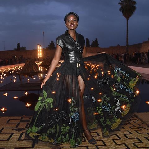 #LupitaNyongo works her #Dior gown before the show tonight in Marrakech.