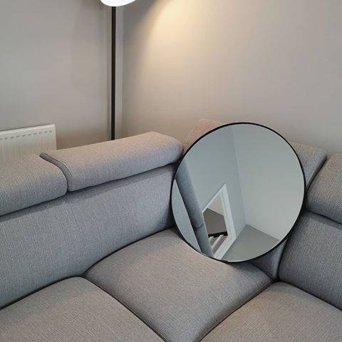 Ohhh exciting one of the mirrors have arrived. Beautiful round black frame mirror. This one is for the bedroom... I think! From:  @zarahome can't wait to get it up 🖤