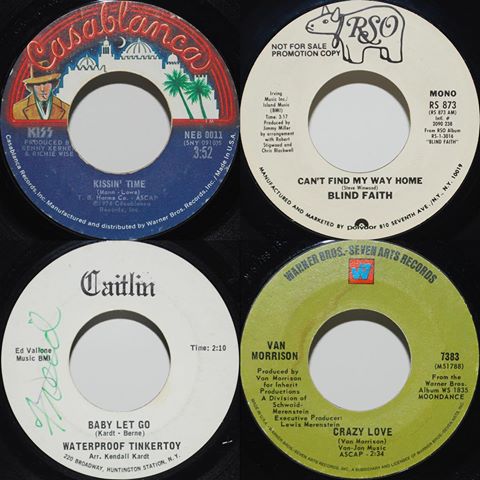 Fill your jukeboxes! 🎶 #kiss #kissintime #bluebogie #blindfaith #cantfindmywayhome #stereomono #waterprooftinkertoy #singlesided #promo #psych #vanmorrison #crazylove #60srock #70srock #vintage #vinyl #records #45 #flippingrecords