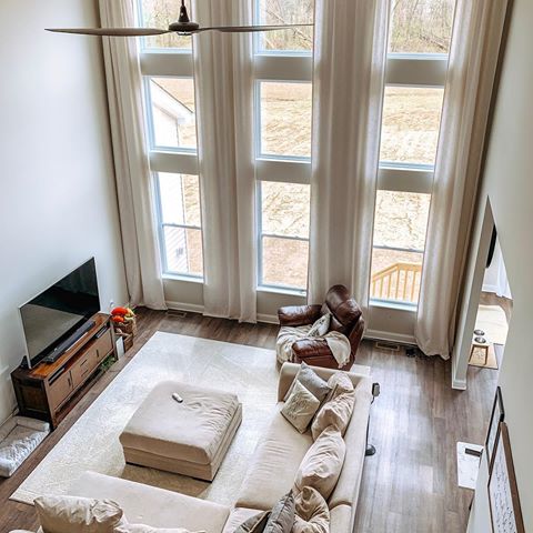 who else has a two story living room with windows for dayyyys? 🙋🏻‍♀️
•
i know some people have mixed feelings about two-story living rooms. i think this is one of those things that, growing up, all my friends’ houses had them so i was OBSESSED with them. and i still am!
•
i will say, the two story living room ceiling height doesn’t come without its challenges. beside filling up wall space like i mentioned in a previous post, a big speed bump in decorating our new home was selecting the right window treatments for this space. i had to think: do we just put curtains on the lower row? the lower two rows? what about blinds? and... how the heck are we going to find 18’ curtains?!
•
i found these babies on good ol’ amazon and was pleasantly surprised by the process + the quality. i love how they makes our living room feel more cozy + complete. but, we still have a long way to go!
•
•
•
#farmhouse #farmhousehome #farmhouseinspired #livingroombeforeandafter #modernfarmhouse #modernfarmhousestyle #modernfarmhouseproject #modernfarmhousedecor #livingroom #livingroomdesign #livingroomideas #twostorylivingroom #twostorygreatroom #neutralhome #neutralhomedecor #farmhouselove #farmhousestyledecor #fixerupperstyle