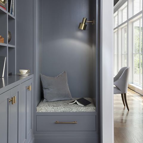 We love how much @niche_interiors leveraged this space to the fullest by creating this elegant reading nook to nestle in. ⁣
⁣
Photo by @dyerphoto. ⁣
⁣
Color // Gray Shower 2125-30⁣