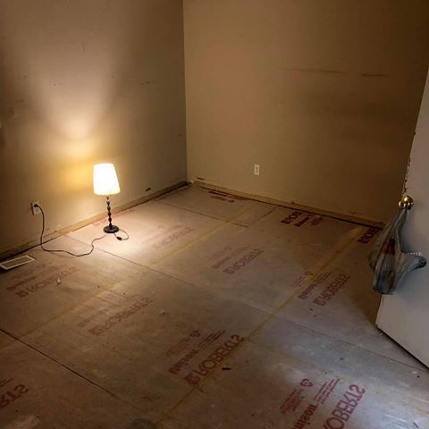 Day 1 and the floors on the upper level are out 🙌. We are hoping to get the 1st floor and the stairs done today. 
Also going to stop by @habitatgorestore and see if we can find some tile for the entryway and some doors. .
.
.
.
#funtimesahead #flooring #pullingupfloors #ottawahomerenovations #firsthome #homerenovation