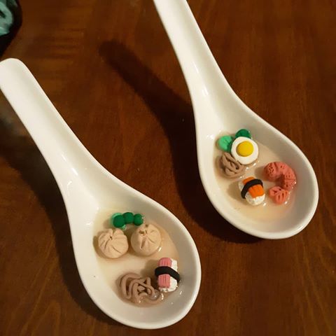 Made my Sister some soup spoon desk weights food themed. Still need to final resin pour. #resin #polymerclay #sculpeyclay #dimsum #art #crafts #crafting #food #foodart #handmade