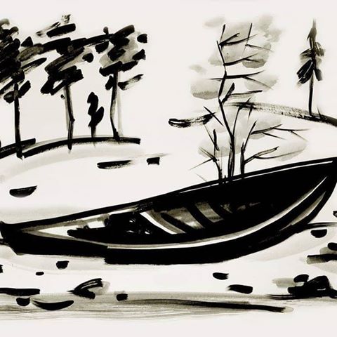 55X75 cm. 2015. #art #art🎨 #contemporaryart #painting #drawing #illustration #ink #landscape #boat #tree #river #riverside #искусство #современноеискусство #графика #иллюстрация #пейзаж #лодка #деревья #берег #картина #тушь #mc_kakis @mc_kakis