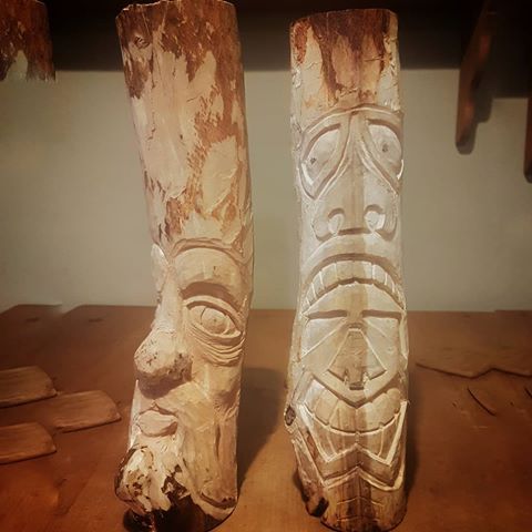A couple of my work in progress #woodcarvings 
Have been working a little on the #totem pole tonight. Got the basics down on the front and now need to work out what to put on the back, then extra details for the front. 
I started the #treespirit a couple of weeks ago and need to get round to finishing it. 
#theknottycarver #carving #carvings #whittle #whittling #treegod #forestspirit #forestgod #woodspirit #woodgod #woodlandgod #woodlandspirit #handmade #handcarved #flexcut #tiki #tikiart #totemcarving #totempole #tikicarving