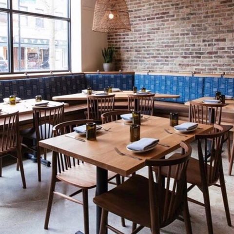 It was all @dock6collective 🖐🏽’s on deck for the new @galit_restaurant. Tables, banquettes, huge steel + glass doors, host stand & chef’s counter by @zak_rose + team // Bar by @navillus_woodworks, lighting by #ismfurniture, upholstery by @covers_unlimited // 📸 @sandy.noto