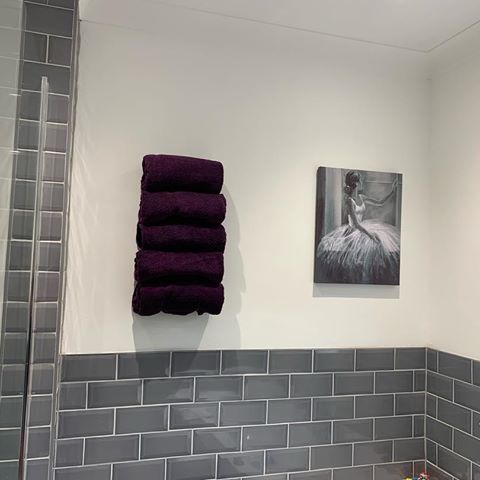 #day25 #myhousethismonth is #towels! These are the towels that I put high enough so the kids wont use them, although not quite high enough out of reach of Mr T. I’ve told him, if he even looks at those towels, he’s out on his ear! Out of all the kids running feral in my house, Mr T is by far the naughtiest one!! @__itslucy__  @littlehouseinlondon #periodhome #victorianrenovation #farrowandball #mytradhome #homesofinstagram #myhomevibe #house2home #myfamily #howihome #myinteriorstyle #myhouseandhome #thisishome #sassyhomestyle #styleithappy #interiorsblog #myinterior #myinteriorstyle #howyouhome #renovation #realhomes #periodhomesofinsta #instahome #stylishhomevibes #myinspiringinterior #greybathroom #tiles #greytiles @toppstiles #purple