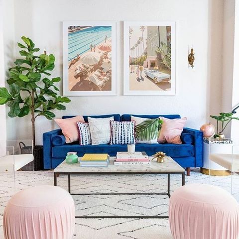 Hello gorgeous! 🌿 We're in love with this jewel-toned couch amongst a sea of pastels! 🌊 • via @dominomag
