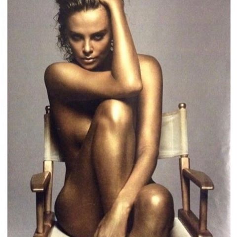 Golden #tb , the one and only #charlizetheron by @inezandvinoodh for @tmagazine (around 2004) , I painted Charlene golden, inspired by the legendary Oscar statuette . #hair by @hairbychristiaan . #golden #goldface #oscar #facepaint