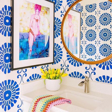 Loving this pattern in vibrant blue used in a bathroom designed by @shaunaglenn.  I’m learning so much about colour and pattern at the moment and finding so much inspiration on Instagram! Head over to Shauna’s feed to see more wonderful interior ideas. “I love styling bathrooms. I spend a lot of time in them. I just pretend I don’t know what happens in them. Because poop. But look! Pretty!“.