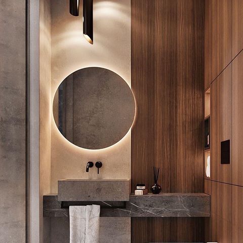Minimalist modern guest bathroom designed by ATO Studio in Moscow, Russia