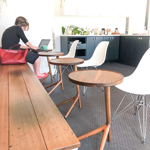 It was great to swing by @holidaypdx yesterday and see these tripod tables’ new home! This lovely health food + juice + coffee cafe was started by Duane, the founder of @stumptowncoffee, and I’m thankful to @thegoodmod for facilitating this table order 🙌🏼