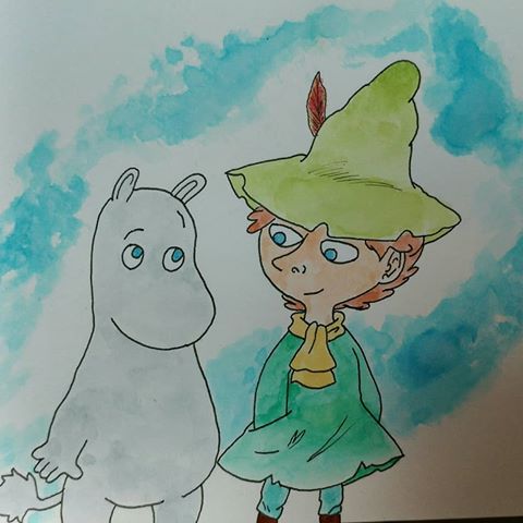 I was about to say "I can explain" but literally I cannot. I'm not even in the fandom, I've never watch an  episode or read the comic. I just.... those lil cute gays bring me joy.
It was fun to color !
.
#moomin #moominvalley #snufkin #moomins #fanart #art #traditionalart #watercolor