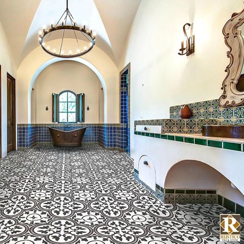 #Cement tile and #talavera are always a great contender if you're thinking about decorating a bathroom! 😻✨ #rusticotile #tile #bathroom #diy #follow #design #designer #bathroomideas