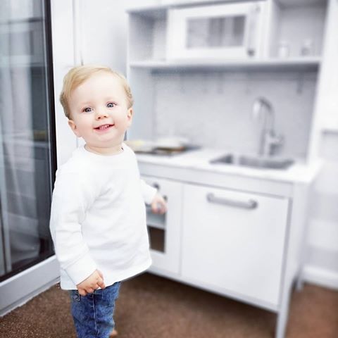 This is where Louie spends most of his time now 😍 He loves his new kitchen! We're constantly being force fed a wooden egg 🙈😂
.
.
.
.
.
.
.
.
.
.
.
.
.
#toddler #17months #ikeakitchen #diy #ikeahacks #marble #greyandwhite #stickybackplastic #playroom #babyboy #woodentoys #roleplay #instahome #instadecor