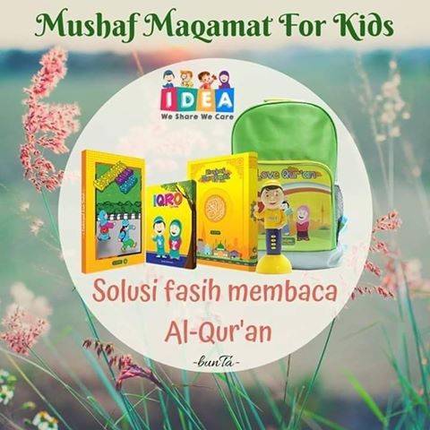 🍄 Paket Mushaf Maqamat for Kids (MMKids) 🍄
.
MMKids ini hadir dengan desain yang menarik sehingga dapat membuat anak lebih tertarik untuk membaca dan mempelajari Al-Qur'an. 
Dilengkapi juga dengan Talking Pen yang memiliki kualitas suara yang baik.
.
Dalam 1 set Mushaf Maqamat for Kids (MMKids) ini akan mendapatkan :
- Al-Qur'an Mushaf Maqamat
- Iqro
- Ensiklopedi Anak Soleh - Quran portable - Digital pen
- Charger
- Ear phone
- Backpack cantik
- Buku petunjuk
- Kartu garansi
.
Fitur yang terdapat pada Mushaf Maqamat for Kids (MMKids), yaitu :
- Adab membaca Al-Qur'an
- Bacaan Waqaf Ibtida
- Bacaan Tahqiq
- Bacaan Murottal
- Terjemah Bahasa Indonesia
- Terjemah Bahasa Inggris
- Penjelasan Ilmu Tajwid
- Kisah dalam Al-Qur'an
- Rekam suara
- Tanya Jawab
- Bacaan Maqamat Juz 30
- Qori anak Indonesia
- Bacaan Tahsin wa Tartil
- Keutamaan surah
- Mutiara Juz 30
.
Daftar Isi buku Ensiklopedi Anak Sholeh pada Mushaf Maqamat for Kids (MMKids):
- Bab 1 Akidah Anak Sholeh
- Bab 2 Akhlak Anak Sholeh
- Bab 3 Fiqih Anak Sholeh
- Bab 4 Kisah 25 Nabi dan Rasul
- Bab 5 Hadits
- Bab 6 Mari Berdoa
.
Fitur Tambahan :
Pen Baru ( Hafiz Pen )
Desain sampul & desain layout isi
suara Qori & Qoriah Anak Anak (Nafisatul Millah Juz 25-30)
Suara Murattall 1 ( Ustadzah Kuntriksi, Ma Juz 1-24)
suara Murartal 2 (Hj. Muthmainah Aly, Ma Juz 1-20)
Suara Ku ( Dengan Murattal suara buah hati anda)
Penjelasan Ilmu Tajwid
Contoh Bacaan Ilmu Tajwid
.
Pemesanan dan info:
Order: 085776338921 (Dwi)
Reseller: 08568009597 (ende)
.
#hafizdoll #hafiztalkingdoll #belajarquran #belajarngaji #bonekangaji #bonekaislami #mainanedukasi #mainanislami #promohafizdoll #promoarisan #mushafanak #qurananak #alqurananak
#gemes #anaksoleh #anaksalihah #hafizdoll