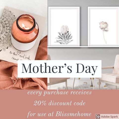 Drum roll please .As promised, we have some awesome offers in the lead up to Mother’s Day , 12th May for anyone who has no idea 😂. Our first offer is buy an print and receive a 20% discount code to be used at the amazing candle queen @bliss_mehome ! For each order received , we will send you your  @bliss_mehome store code! How’s that for Amazing offer !!!